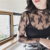 Summer Women Sexy Mesh Lace Floral Embroidery Blouses Elegant See-through Shirt