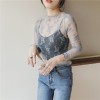 Summer Women Sexy Mesh Lace Floral Embroidery Blouses Elegant See-through Shirt