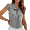  Summer Female Short Sleeves Bow Lace Up Polka Dot Ruffle Pullover Shirts Tops