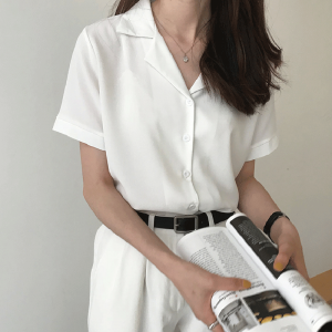 Summer Women Fashion Short Sleeves V Neck Casual Office White Shirts Tops