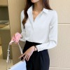 Women White Long Sleeve Shirts Office Lady Silk Blouse Tops Plus Size Shirt 