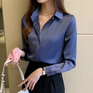 Women White Long Sleeve Shirts Office Lady Silk Blouse Tops Plus Size Shirt 