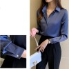 Women White Long Sleeve Shirts Office Lady Silk Blouse Tops Plus Size Shirt 