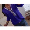 Fashion Women Long Sleeve Loose Blouse V-Neck Sequined Casual Shirts Tops