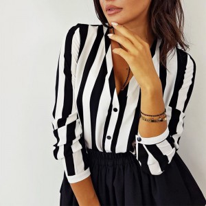 Women Autumn Sexy Casual Striped Long Sleeve Blouses Tops for Office Lady