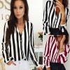 Women Autumn Sexy Casual Striped Long Sleeve Blouses Tops for Office Lady