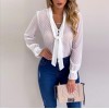 Women Long Sleeve V-Neck Elegant Chiffon Blouses Slim Casual Female Polka Dot Top