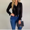 Women Long Sleeve V-Neck Elegant Chiffon Blouses Slim Casual Female Polka Dot Top