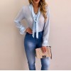 Women Long Sleeve V-Neck Elegant Chiffon Blouses Slim Casual Female Polka Dot Top