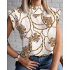  Fashion Summer Women Elegant Lips Print Office Casual Stand Neck Pullovers Shirts 