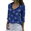 Fashion Women's Summer Casual Long Sleeve V Neck Loose Butterfly Print Blouse Shirt 