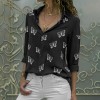 Fashion Women's Summer Casual Long Sleeve V Neck Loose Butterfly Print Blouse Shirt 