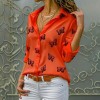 Fashion Women's Summer Casual Long Sleeve V Neck Loose Butterfly Print Blouse Shirt 