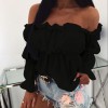 Women Elegant Off Shoulder Chiffon Pleated Sexy Office Street Blouses Tops 