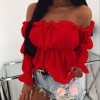 Women Elegant Off Shoulder Chiffon Pleated Sexy Office Street Blouses Tops 