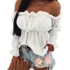 Women Elegant Off Shoulder Chiffon Pleated Sexy Office Street Blouses Tops 