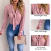 Women Long Sleeve V-Neck Elegant Chiffon Blouses Slim Casual Female Polka Dot Top