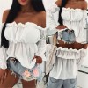 Women Elegant Off Shoulder Chiffon Pleated Sexy Office Street Blouses Tops 