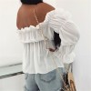 Women Elegant Off Shoulder Chiffon Pleated Sexy Office Street Blouses Tops 