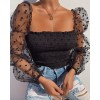 Women Mesh Sheer Chiffon See-through Long Sleeve Top  