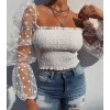 Women Mesh Sheer Chiffon See-through Long Sleeve Top  