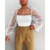 Women Mesh Sheer Chiffon See-through Long Sleeve Top  