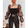 Women Mesh Sheer Chiffon See-through Long Sleeve Top  