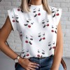 Women Lips Print Tops and Blouse Shirts Ladies Office Stand Neck Pullovers Eye Blusa Tops