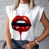 Women Lips Print Tops and Blouse Shirts Ladies Office Stand Neck Pullovers Eye Blusa Tops