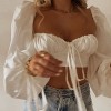 White Balloon Sleeve Elegant Sexy Backless Crop Solid Fashion Women Top 