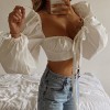 White Balloon Sleeve Elegant Sexy Backless Crop Solid Fashion Women Top 