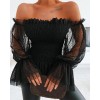  New Sexy Off Shoulder Sheer Long Sleeve Lace Frill Women Tops 