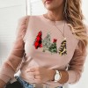 Hollow Out Patchwork Beaded Sheer Mesh Blouse Women O Neck Ruffle Puff Long Sleeve Tops 