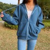 Zip Hooded Sweatshirt Woman Long Sleeve Oversized Hoodie Retro Pocket Pullover