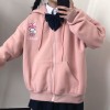 Anime Print Hoodie Women Long Sleeve Zip Up Hoodie Cute Print Plus Velvet Sweatshirt 