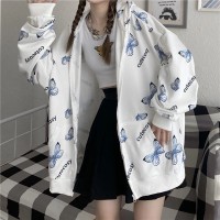 Summer Butterfly Hoodie Zipper Women Sweatshirt Oversized Hoodies Outerwear