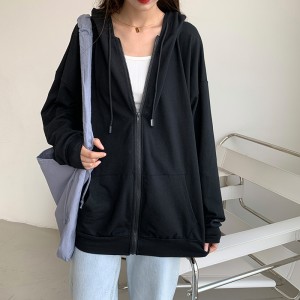 Korean Version Loose Thin Long-sleeved Hooded Sun Protection Solid Coat