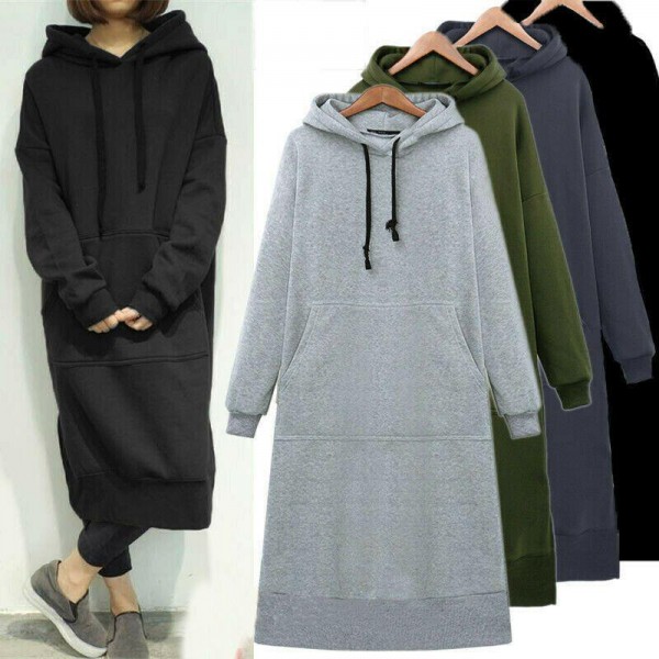 Women Long Hoodie Solid Sweatshirts Baggy Pullover Oversized Sweatshirt Dress