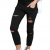 Plus Size Solid Color Drawstring High Waist Pencil Pants Ripped Skinny Leggings 