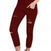 Plus Size Solid Color Drawstring High Waist Pencil Pants Ripped Skinny Leggings 