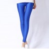 Women Shiny Pant Leggings Solid Color Fluorescent Spandex Elasticity Casual Trousers