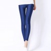 Women Shiny Pant Leggings Solid Color Fluorescent Spandex Elasticity Casual Trousers