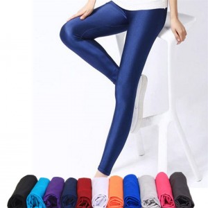 Women Shiny Pant Leggings Solid Color Fluorescent Spandex Elasticity Casual Trousers