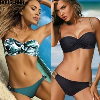 Women Sexy Solid Color Bikini Swimwear Bandeau Biquini Swimsuit Bathing Suit