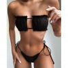 Women Sexy Bikini Pleated Bandeau Swimsuit Mini Thong Bikini Set Bather