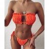 Women Sexy Bikini Pleated Bandeau Swimsuit Mini Thong Bikini Set Bather