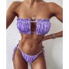 Women Sexy Bikini Pleated Bandeau Swimsuit Mini Thong Bikini Set Bather