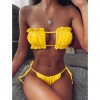 Women Sexy Bikini Pleated Bandeau Swimsuit Mini Thong Bikini Set Bather