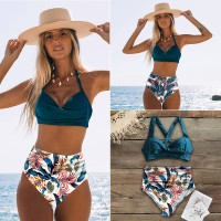 Women Sexy High Waist Bikini Halter Plus Size Swimsuit Bikini Set Bodysuit Bathing Suit 