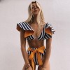 Two-Pieces Women Floral  Padded Bra Ruffles Bandage Bikini Set Swimsuit Beachwear 